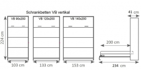 Schrankbett Wandbett vertikal VB 90x200