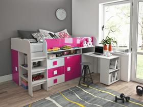 Hochbett mit Schreibtisch Telly 1 wei-rosa