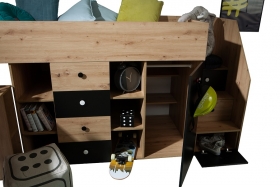 Hochbett mit Schreibtisch & Schrank Sam 3 eiche-schwarz